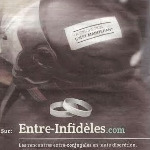 Celebrity Marketing : l'image de François Hollande utilisée dans une publicité pour la marque Entre-Infidèles.com